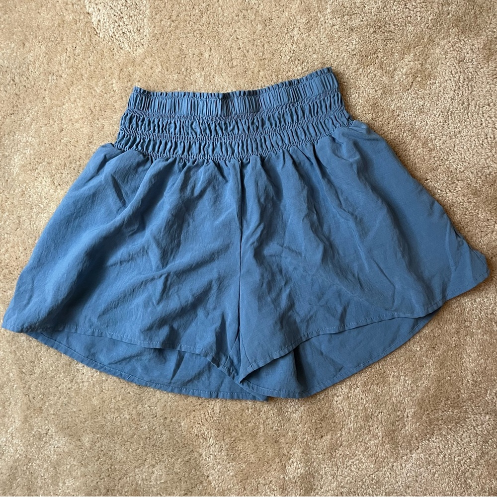 high waisted baggy blue shorts